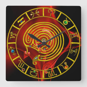 ASTRAL LABYRINTH GOLD ZODIAC CHART Astrology Square Wall Clock