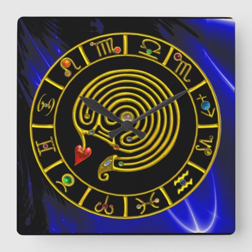 ASTRAL LABYRINTH GOLD ZODIAC CHART Astrology Square Wall Clock