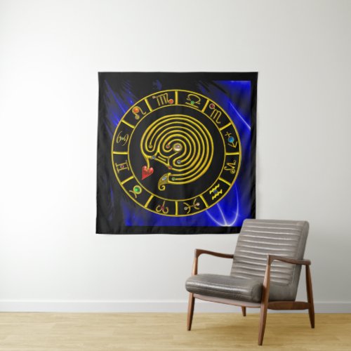 ASTRAL LABYRINTH GOLD ZODIAC CHART Astrology Tapestry