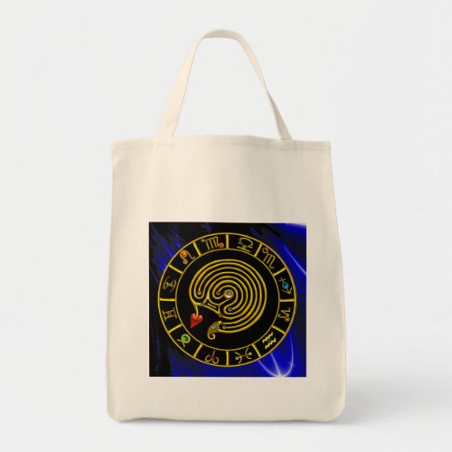 ASTRAL LABYRINTH GOLD ZODIAC CHART Astrology Tote Bag