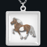 Astrid Pinto Icelandic Horse Silver Plated Necklace<br><div class="desc">I took one of my Charcoal Icelandic horse drawings of years past,  and digitally redrew and painted it,  into a Tolting Chestnut pinto. You can change the Background to any color you would like.</div>