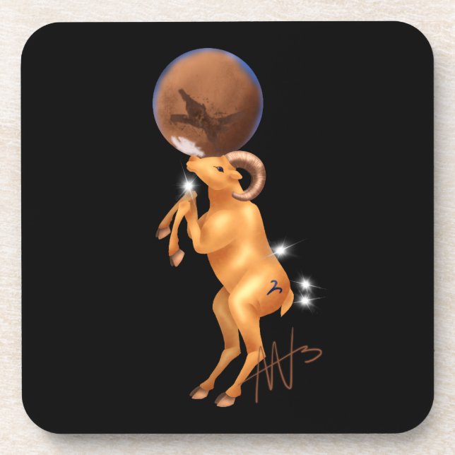 Astro Aries Mars Zodiac Beverage Coaster (Front)