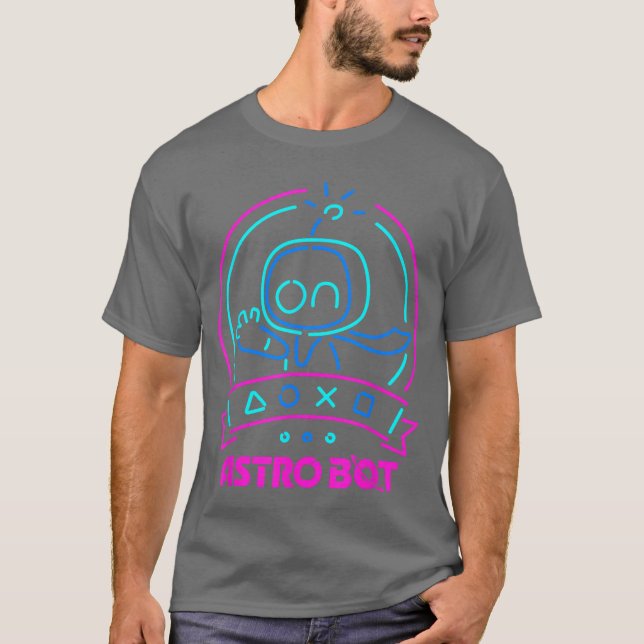 Astro Bot Neon Waving Character with Icons Video G T-Shirt (Front)