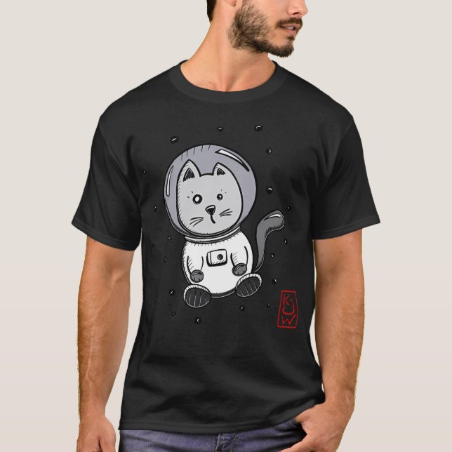 Astro Cat - Space Cat Floating In Space - Astronau T-Shirt (Front)