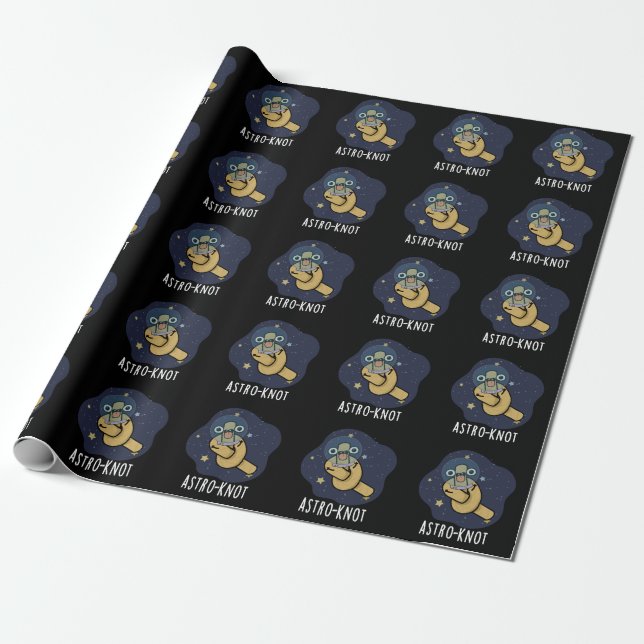 Astro-knot Funny Astronaut Pun Dark BG Wrapping Paper (Unrolled)