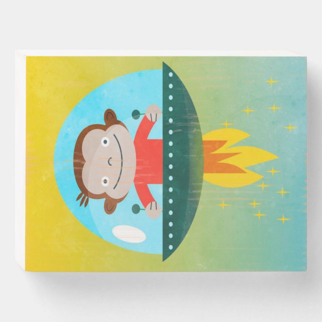 Astro Monkey| Funny Monkey Design Faux Canvas Wooden Box Sign (Front Horizontal)