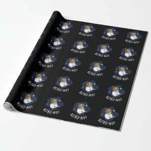 Astro-nut Funny Nut Astronaut Pun Dark BG Wrapping Paper