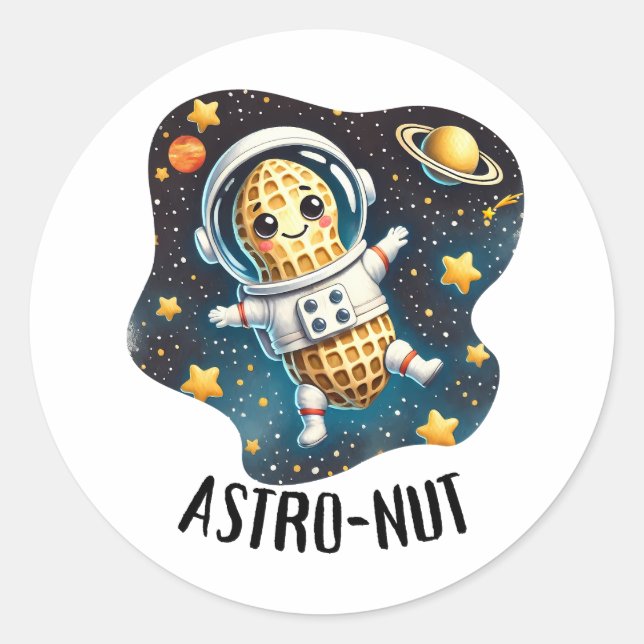 Astro-Nut Peanut, Astronaut Pun |  Classic Round Sticker (Front)