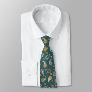  Astro Paisley & Yin Yang Dots Teal Orange Olive Neck Tie