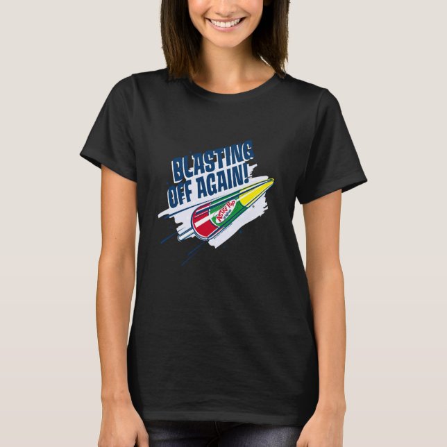 Astro Pop Blasting Off Again! Retro Space Candy T-Shirt (Front)
