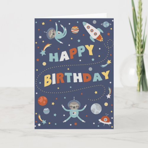 Astro Sloth Happy Birthday Card