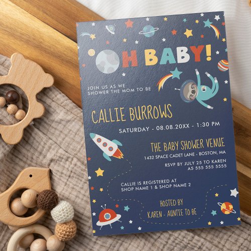 Astro Sloth _ Oh Baby Space Baby Shower Invitation