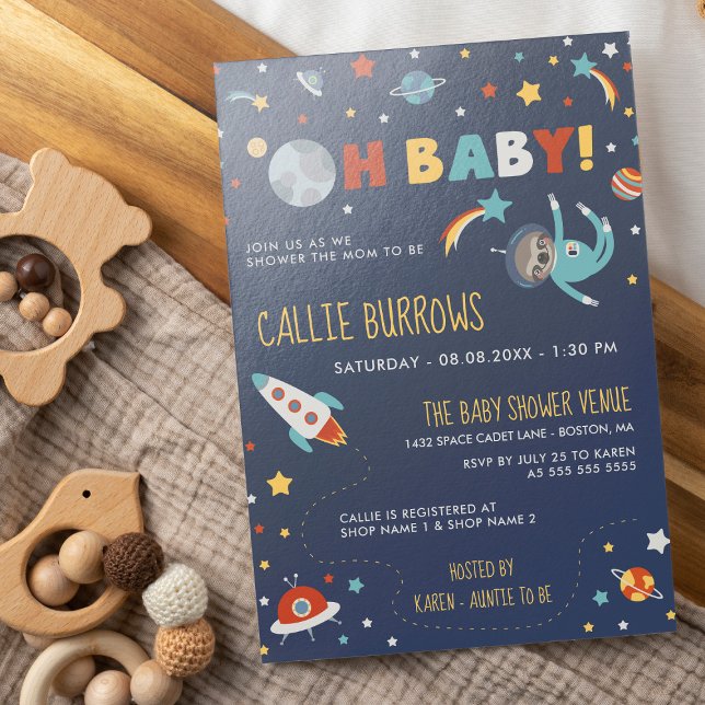 Astro Sloth - Oh Baby! Space Baby Shower Invitation (Creator Uploaded)