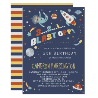 Astro Sloth - Space Kids Birthday Party Invitation