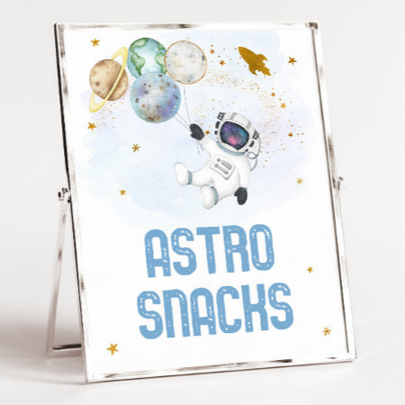 Astro Snacks Astronaut Blue Gold Space Birthday Poster