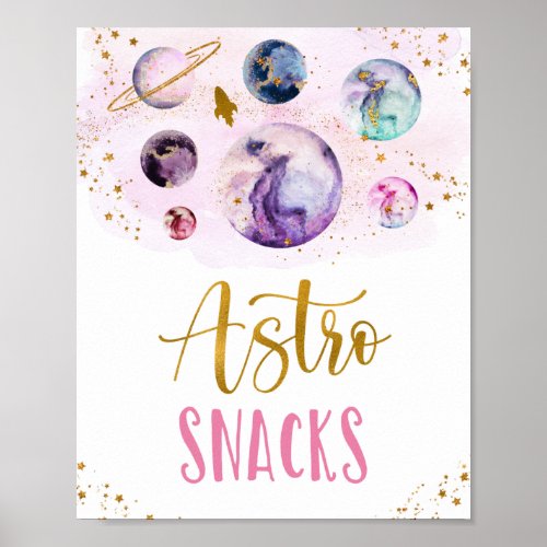 Astro Snacks Galaxy Pink Gold Space Birthday Poster