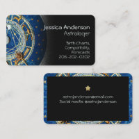 Astrologer Celestial Blue Rustic Gold Zodiac Wheel