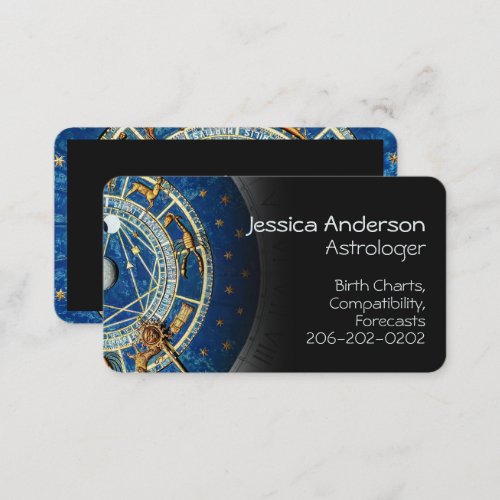 Astrologer Celestial Blue Rustic Gold Zodiac Wheel Business Card