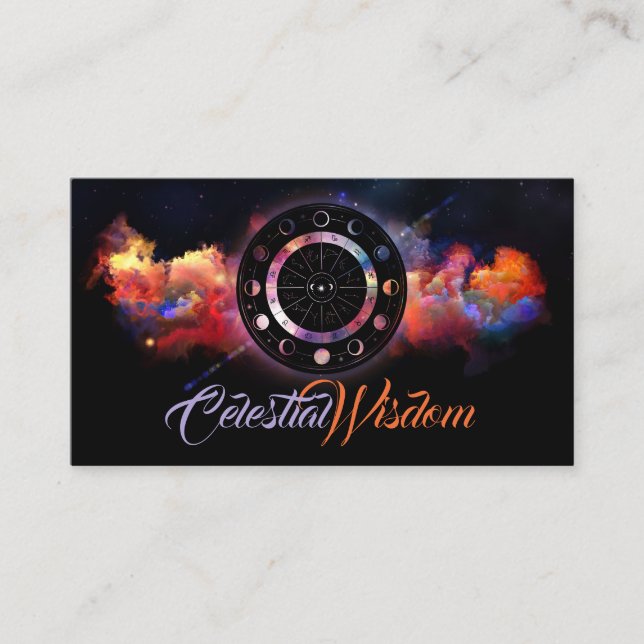 Astrologer Glowing Zodiac Wheel  Business Card (Front)