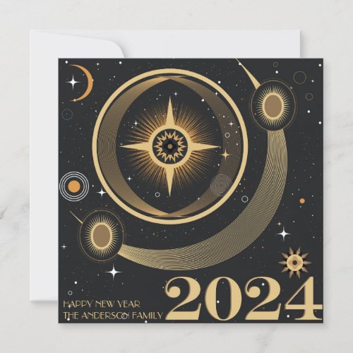 Astrological Black New year 2024 Holiday Card