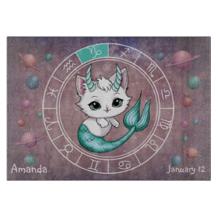 Astrological Capricorn Cute cat Zodiac Wheel  Cutting Board
