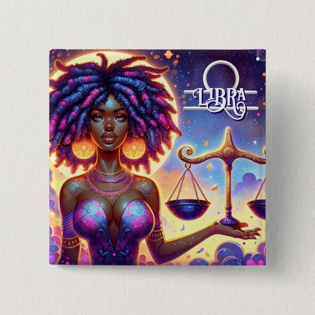 Astrological Horoscope Sign Libra Zodiac   Button (Front)