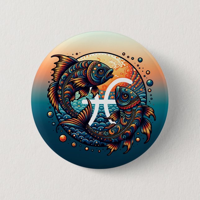 Astrological Horoscope Sign Pisces Zodiac   Button (Front)