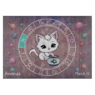 Astrological Pisces Cute cat Zodiac Wheel Cutting Board