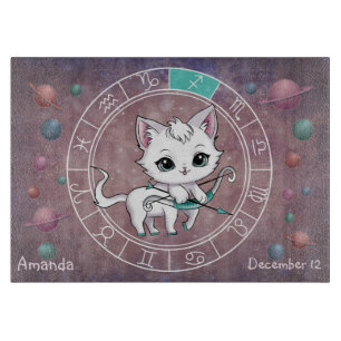 Astrological Sagittarius Cute cat Zodiac Wheel Cutting Board