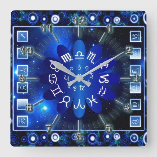 Astrological Square Wall Clock (Front)