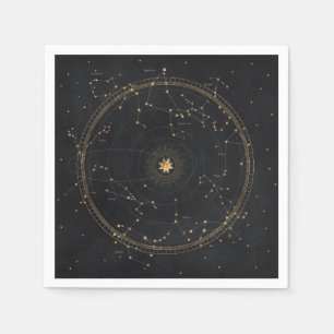 Astrological star map black gold zodiac stars napkins