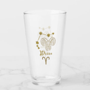 Astrological Star Sign Aries - Gold Glass