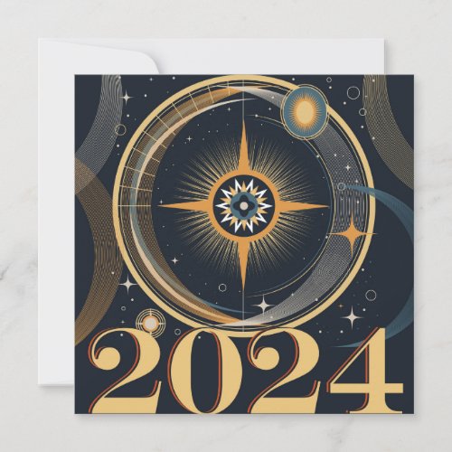 Astrological Zodiac Blue New Year 2024 Holiday Card