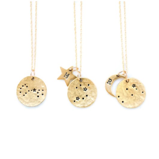 Astrological Zodiac Necklace w/Hand Stamped Star (Three up)