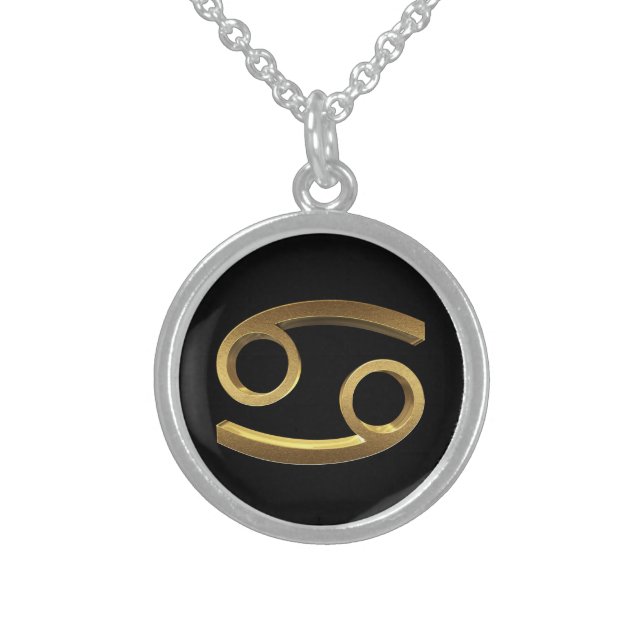 Astrological Zodiac Sign Cancer Gold Look Sterling Silver Necklace (Front)