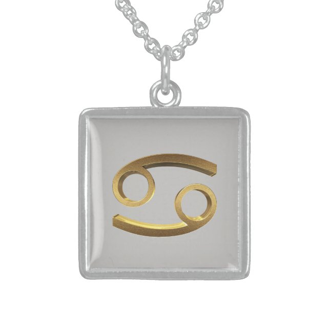 Astrological Zodiac Sign Cancer Gold Look Sterling Silver Necklace (Front)