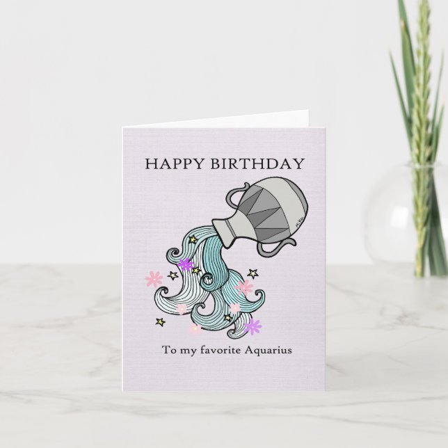 Astrological Zodiac Sign Cute Aquarius Birthday Card (Front)