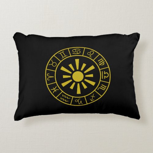 Astrological Zodiac Symbols WheelSun Gold Accent Pillow