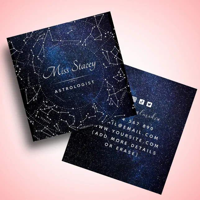 Astrologist Blue Cosmic Sky Star Constellation Square Business Card ...