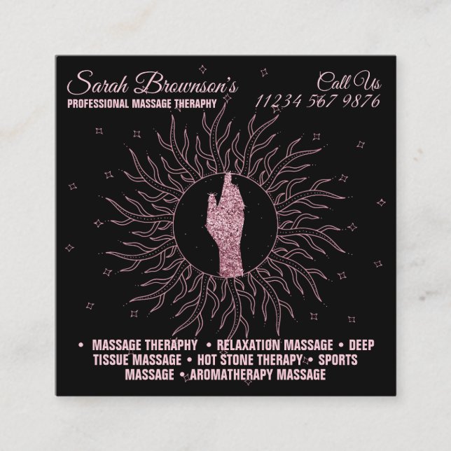 Astrologist Massage Therapy Healing Hand Star Square Business Card (Front)