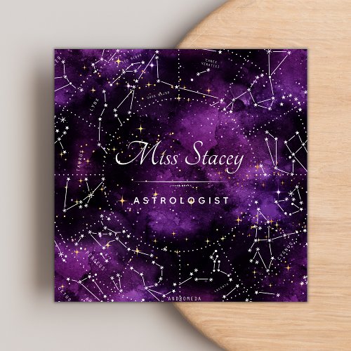 Astrologist Purple Cosmic Sparkles Constellation Square Business Card