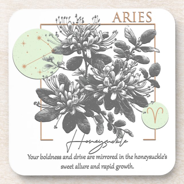 Astrology/Aries Zodiac Sign Flower Honeysuckle Beverage Coaster (Front)