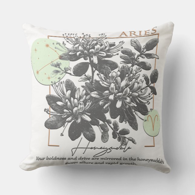 Astrology/Aries Zodiac Sign Flower Honeysuckle Throw Pillow (Front)