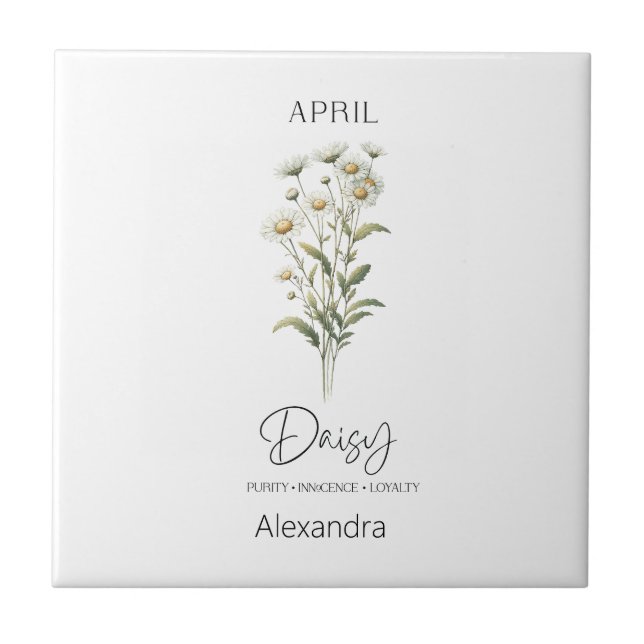 Astrology Birth Month April | Flower Daisy Ceramic Tile (Front)