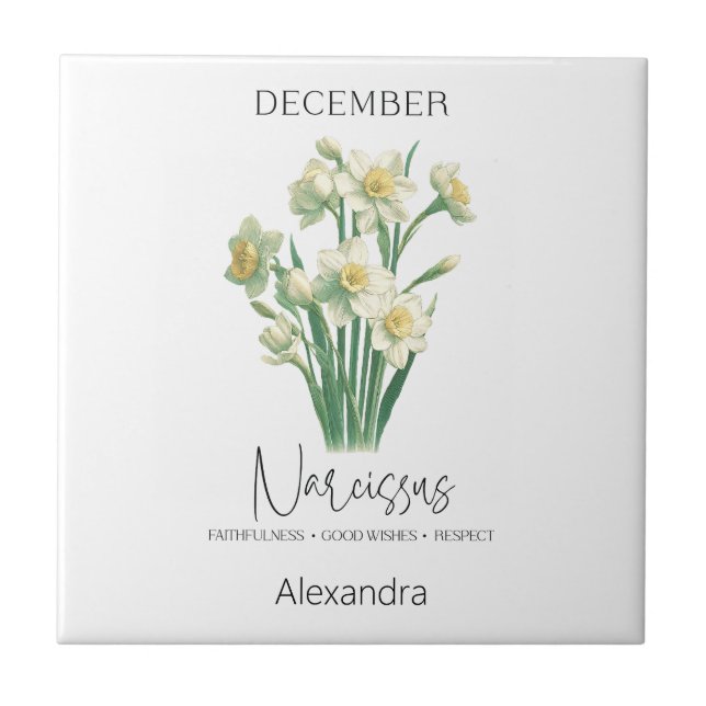 Astrology Birth Month December | Flower Narcissus Ceramic Tile (Front)