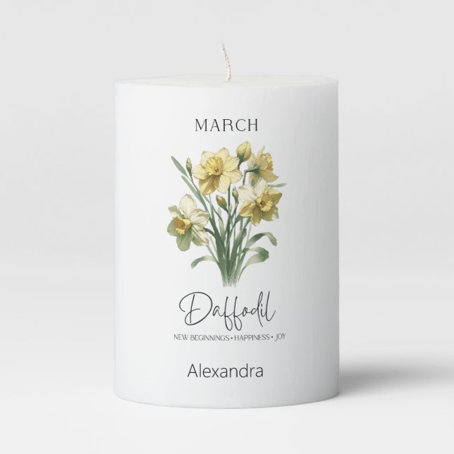 Astrology Birth Month March | Flower Daffodil Pillar Candle (Front)