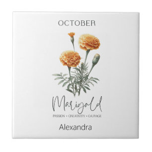 Astrology Birth Month October Flower Marigold Ceramic Tile