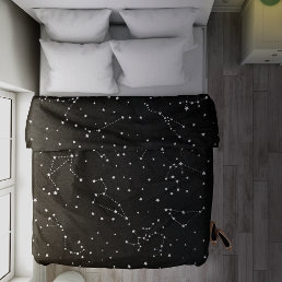 Astrology Black White Stars Night Constellation Duvet Cover