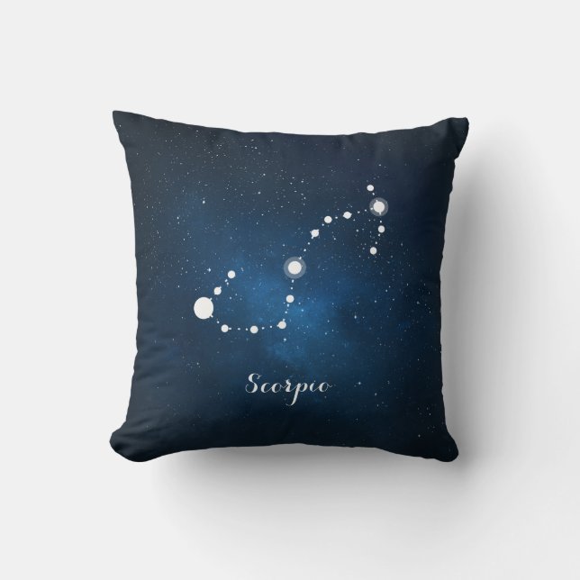 Astrology Blue Nebula Scorpio Zodiac Sign Throw Pillow (Front)