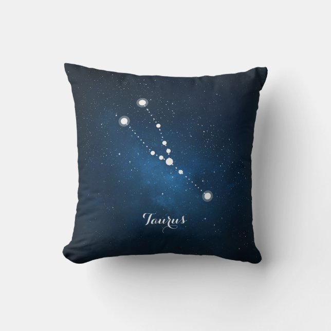 Astrology Blue Nebula Taurus Zodiac Sign Throw Pillow (Front)